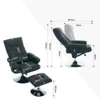 Poltrona relax, reclinabile e massaggiante a 5 punti, con funzione di riscaldamento elettrico e poggiapiedi, girevole a 360°, in tessuto PU, 75x76x103 cm, Nero