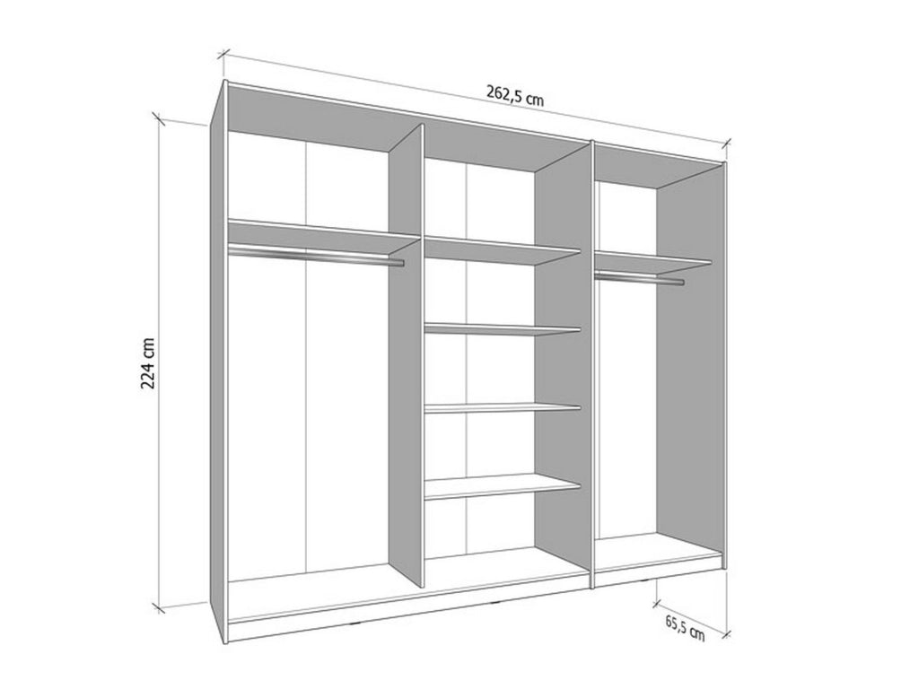 Armadio Camera da Letto Carasco, Guardaroba Grande Appendiabiti, 262.5x224h cm Bianco Opaco