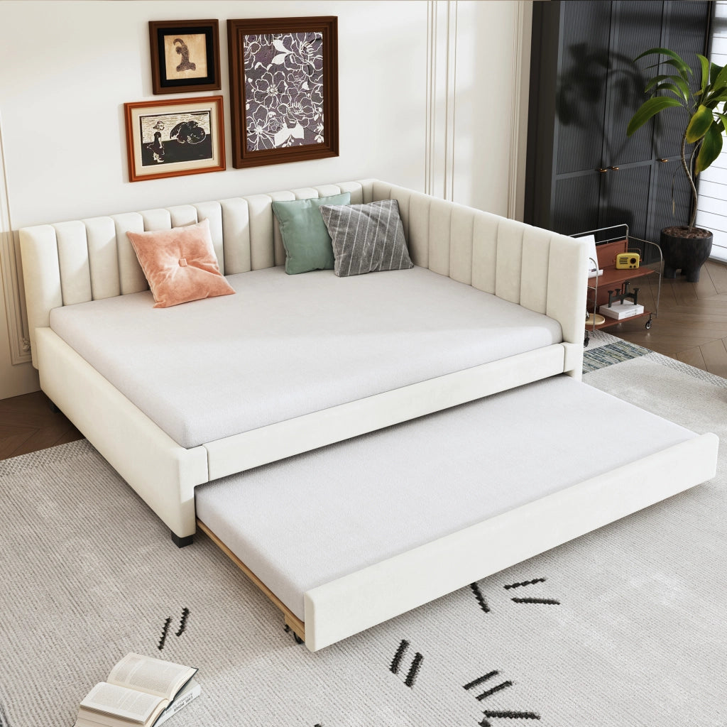 Letto poltrona estraibile in velluto beige 140x200 cm
