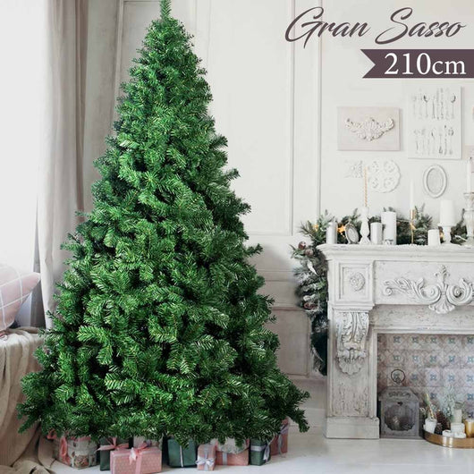 Albero Di Natale 210 cm Gran Sasso Super Folto 1417 Rami Pino Verde Base a Croce