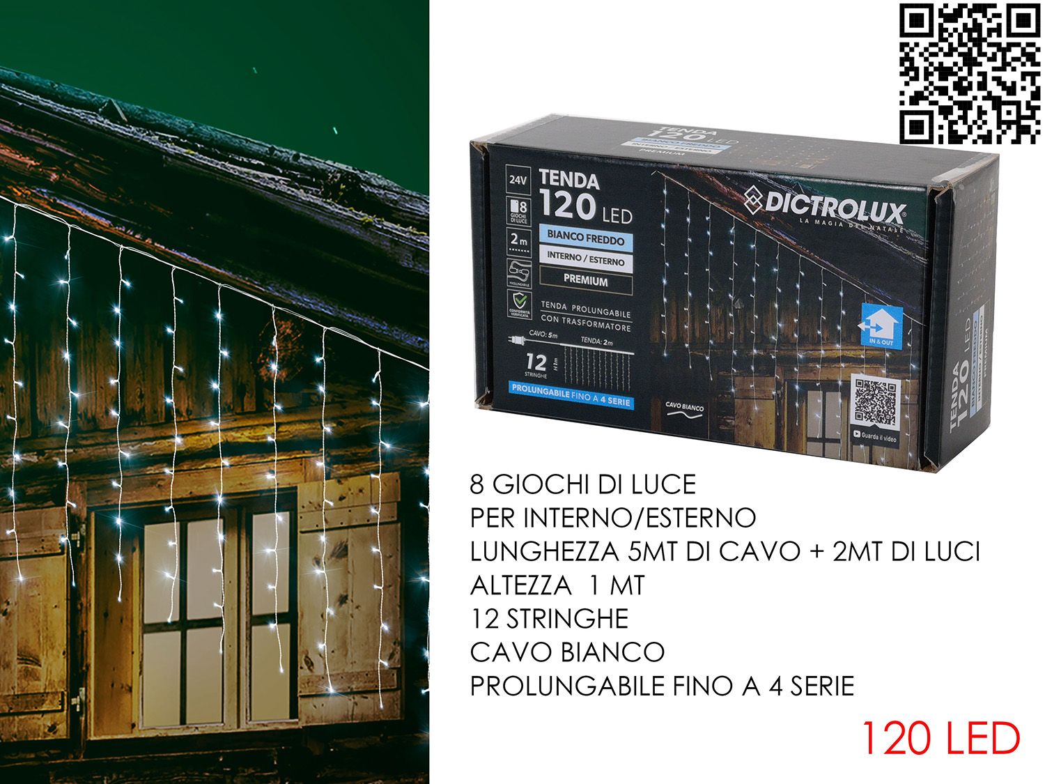 TENDA LUMINOSA 120 LED 2MT x 1 MT LED: BIANCO GHIACCIO