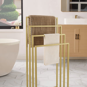 Portasciugamani Valora a 4 ripiani in acciaio dorato, autoportante, 4 ripiani