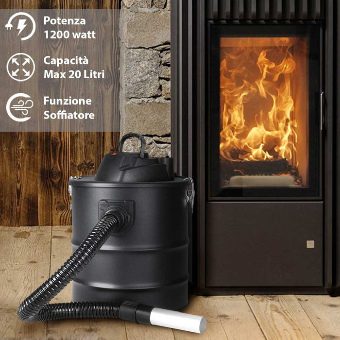 Aspiracenere con Soffiatore 1200W Aspirapolvere Aspira Cenere Stufa Pellet 20lt