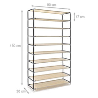 Scarpiera Salvaspazio 10 Ripiani 45 Paia Scaffale Acciaio e Tessuto TNT Beige