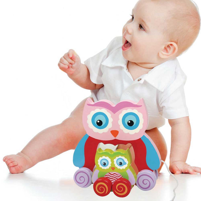 Gioco Gufetto Legno Trainabile Gufo Giocattolo per Bambini da Tirare 18cm Rosa