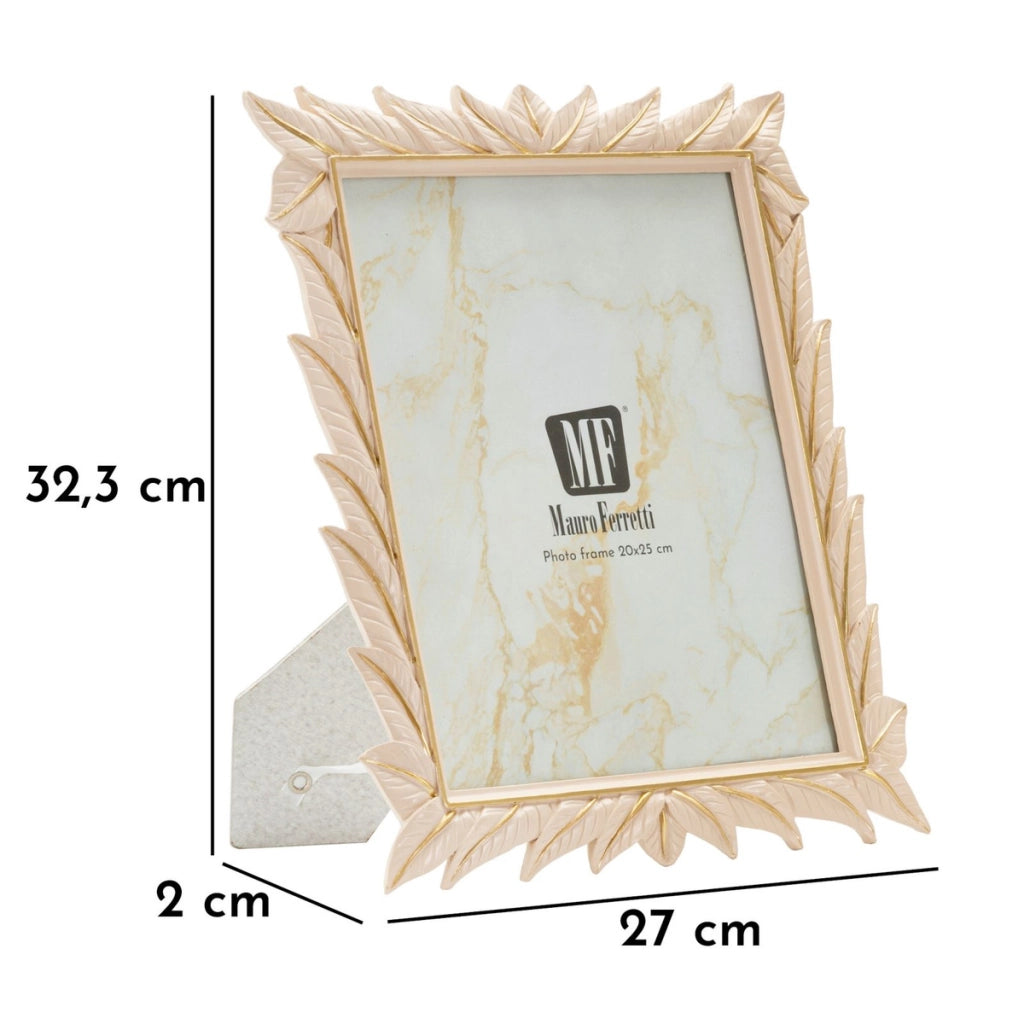 Cornice portafoto Leaffy in resina crema con foglie 20x25