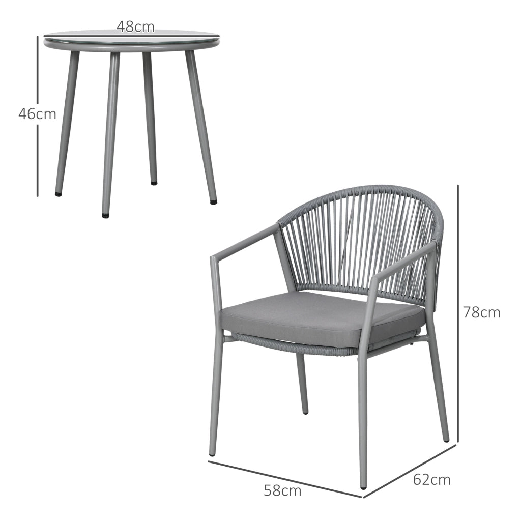 Set Giardino 2 Sedie e Tavolino con Vetro ¨C Zephmum ¨C Polyrattan Grigio