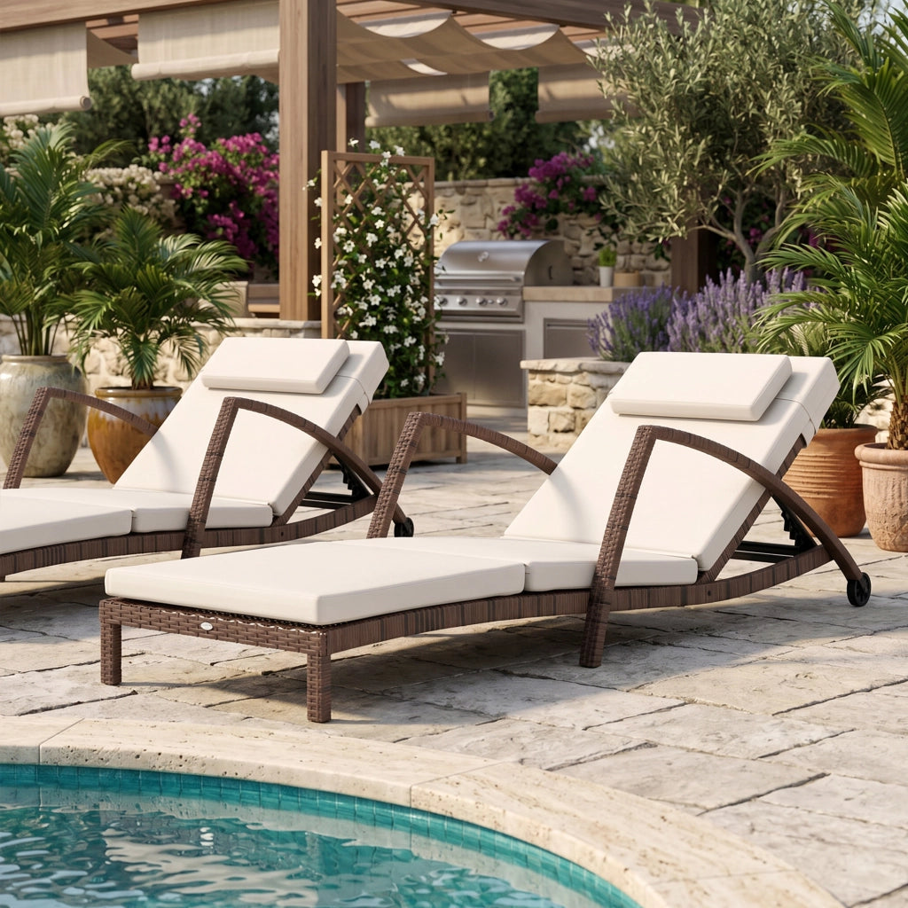 Chaise Longue Polyrattan con Cuscino e Accoudoirs ¨C Zephmum ¨C Marrone e Beige