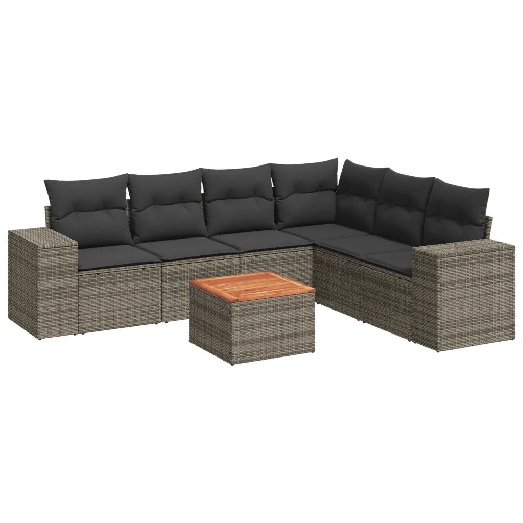 Set Divani da Giardino 7 pz con Cuscini Grigio in Polyrattan 3225465