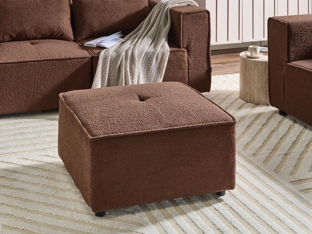 Pouf rettangolare in bouclé marrone stile moderno