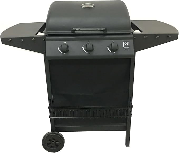 Barbecue a Gas 3 Fuochi Thomas Fuoco Principale da 2,9 kW Accensione Piezoelettrica in Acciaio Smaltato Nero
