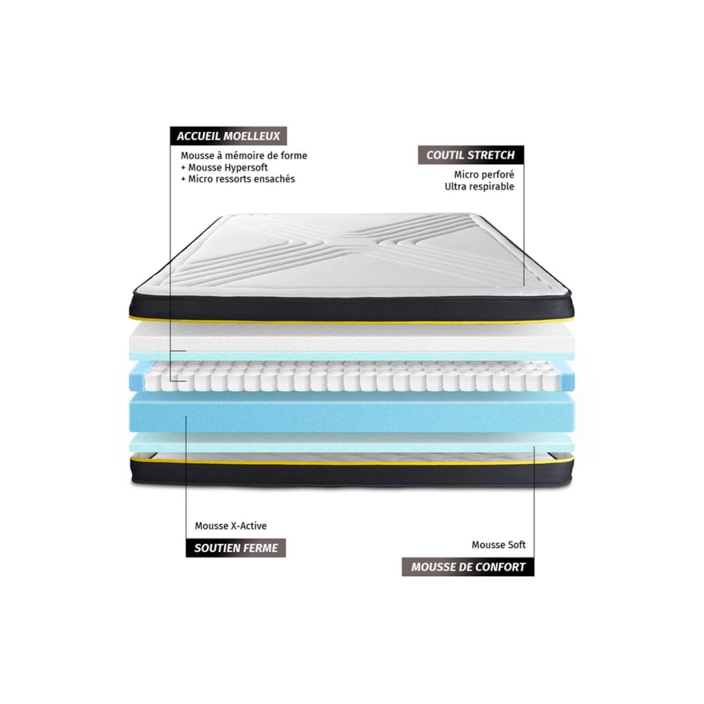 Kit rete e materasso ULTRA 120x195cm - Spessore : 26cm - memory foam e micro-molle insacchettate - Bilanciato
