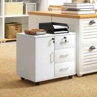 Schedario per Ufficio con 3 Cassetti e Armadietto con 3 Ripiani Regolabili, in Legno, 60x40x56 cm, Bianco