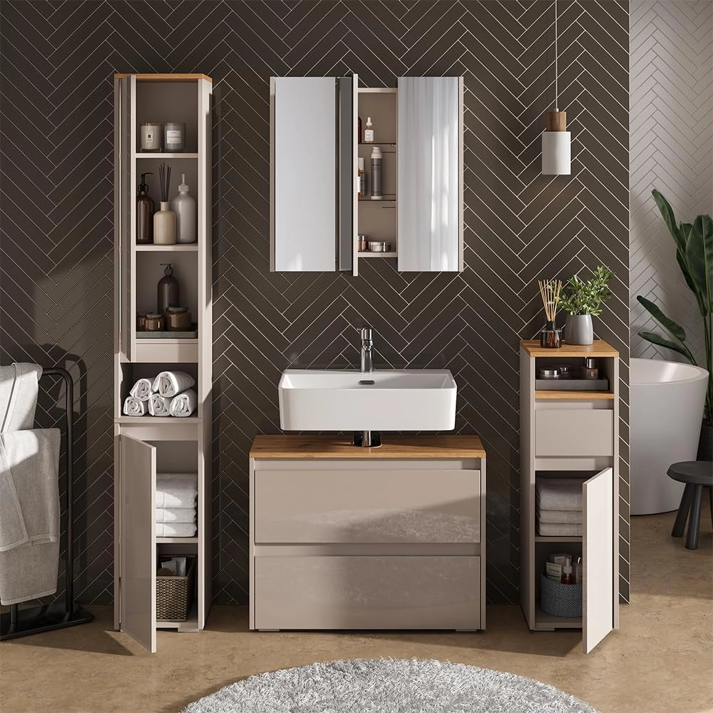 Mobile sottolavabo per bagno Majest, Cashmere/Artigianale, 80.1 x 62 cm con 2 cassetti