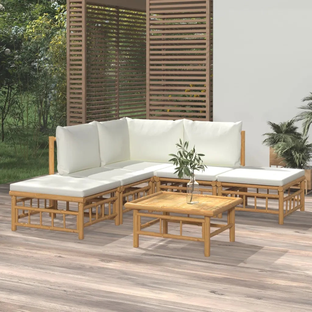 Set Salotto da Giardino 6pz con Cuscini Bianco Crema in BambÃ¹cod mxl 76340