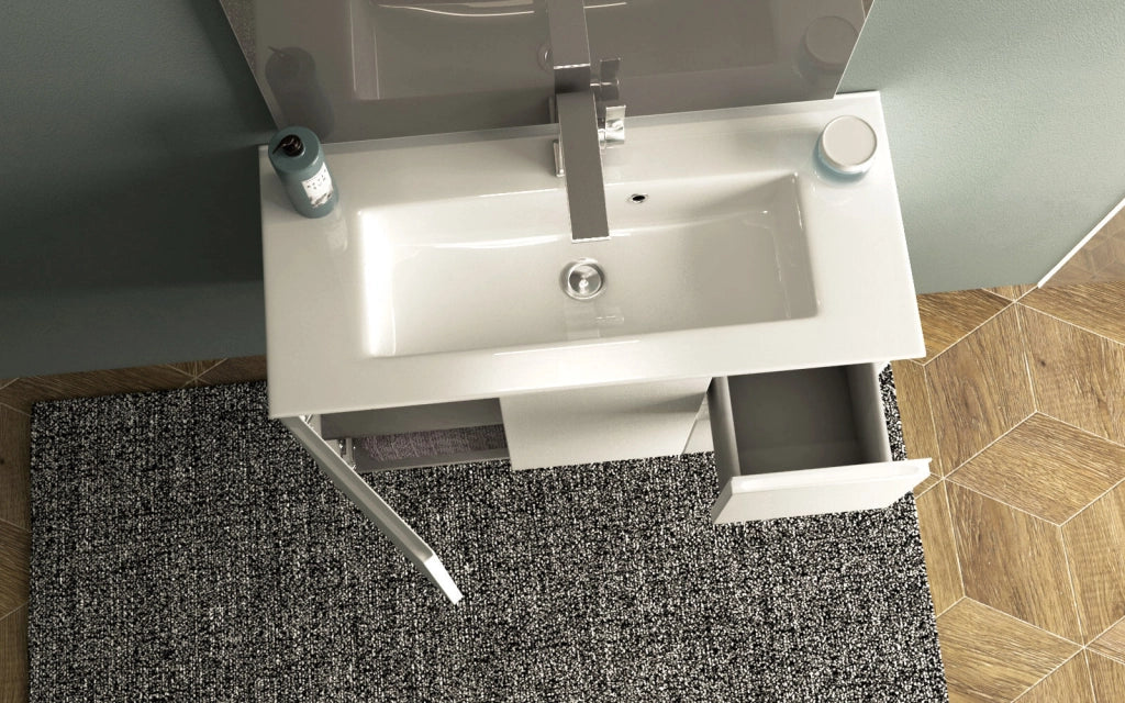 Mobile Bagno Sospeso 80 cm Lavabo e Specchio Tavassi Urano Bianco Lucido