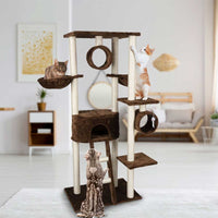 Tiragraffi Gatti Albero Sisal Parco Giochi Gatto Tira Graffi Alto 165cm Marrone
