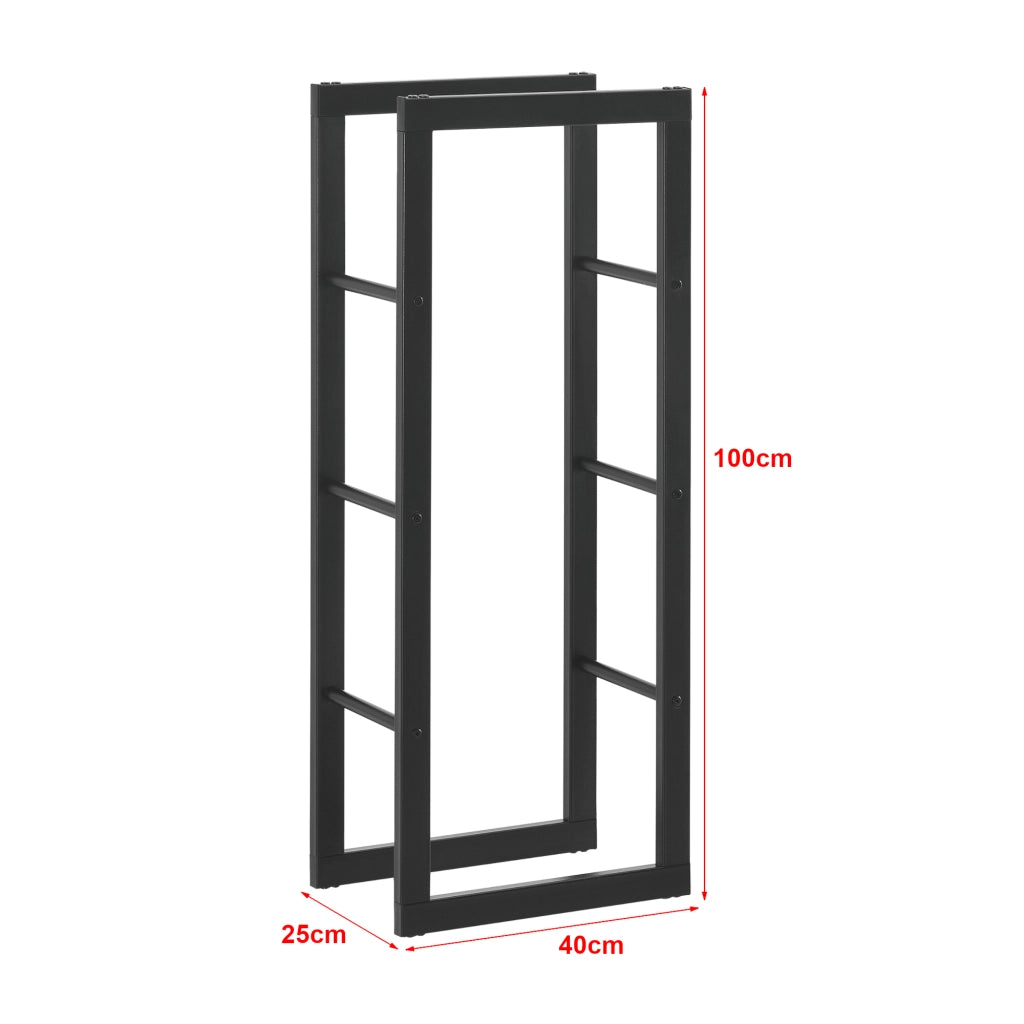 Portalegna 'Täby' (LxPxA) 40 x 25 x 100 cm Deposito per Legna da Ardere Supporto Tronchi Scaffale in Acciaio da Legnaia - Nero [en.casa]