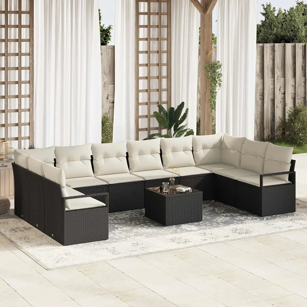 Set di divani con cuscino 11 pcs Nero polyrattan