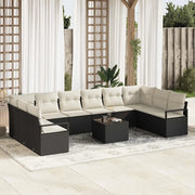 Set di divani con cuscino 11 pcs Nero polyrattan