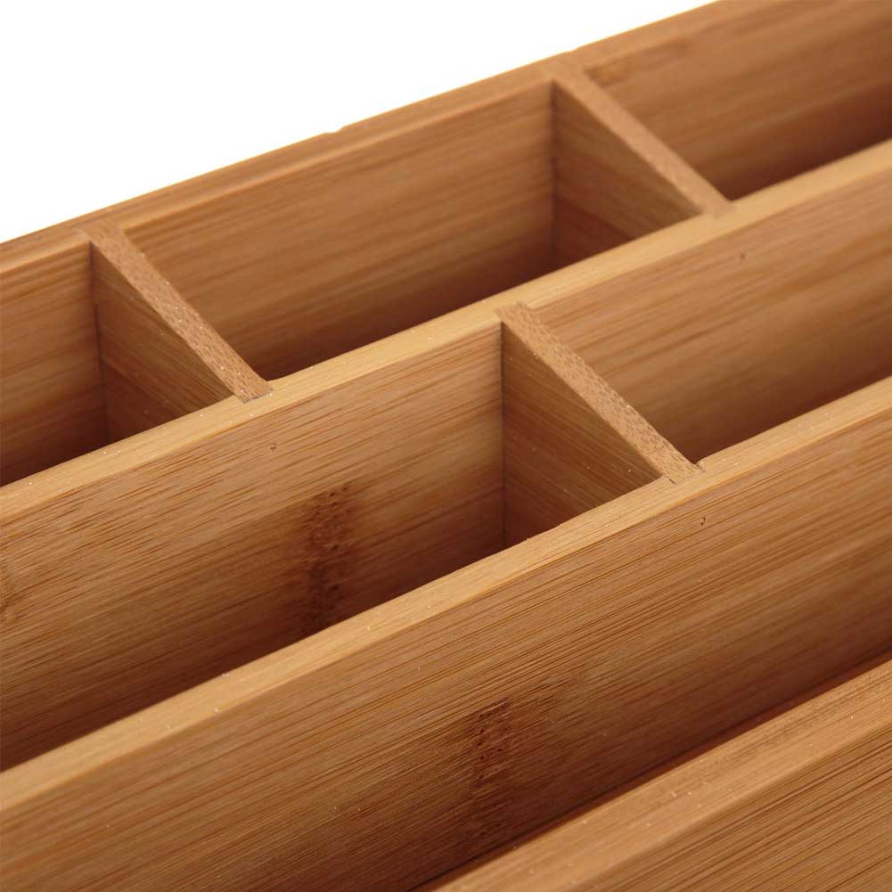 Organizer Portaoggetti Da Scrivania in Legno Bambu' con 6 Scomparti e Cassetto