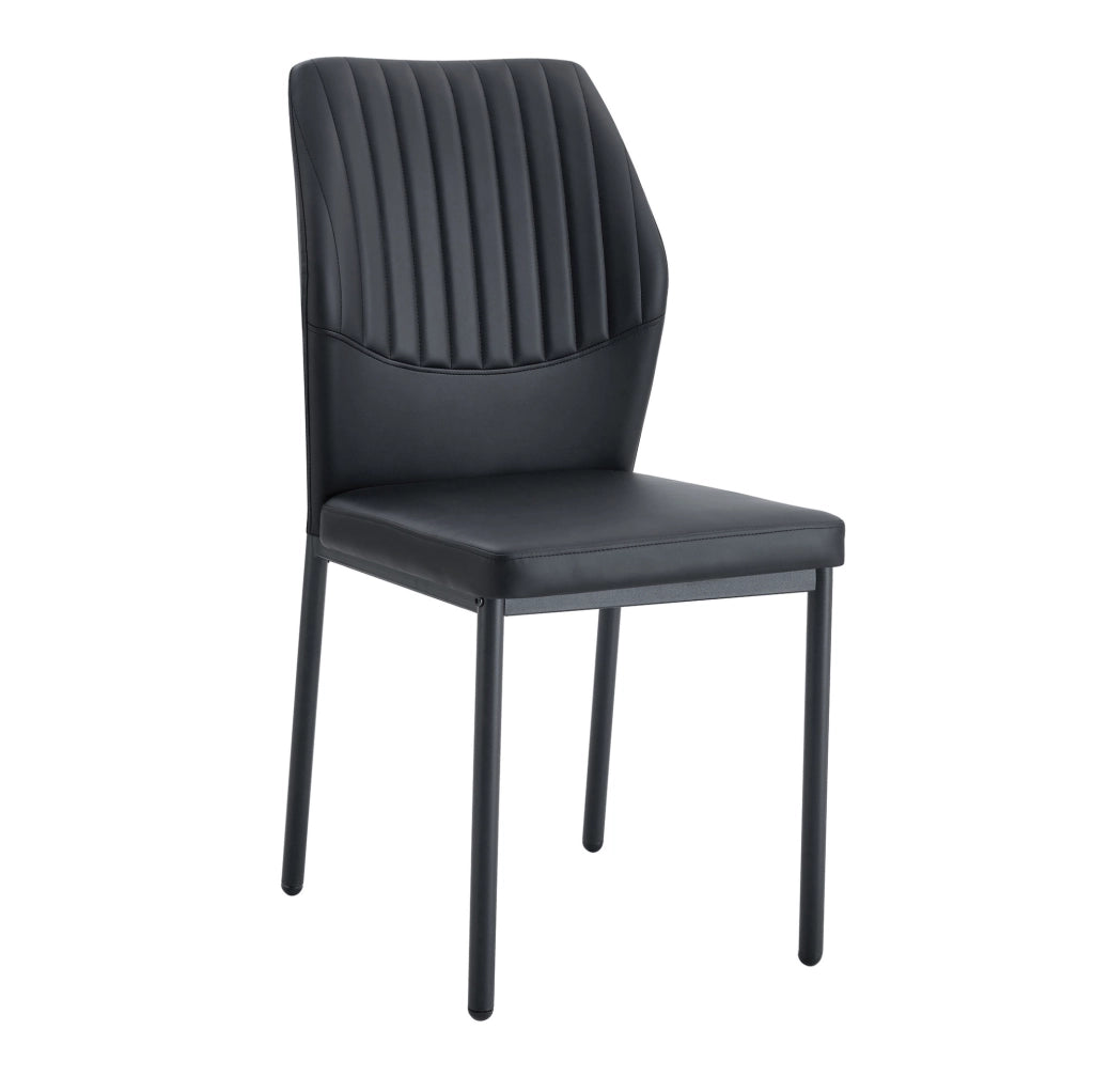 Set di 4 sedie da pranzo nere in PU con schienale a coste e gambe in metallo; h 93 cm