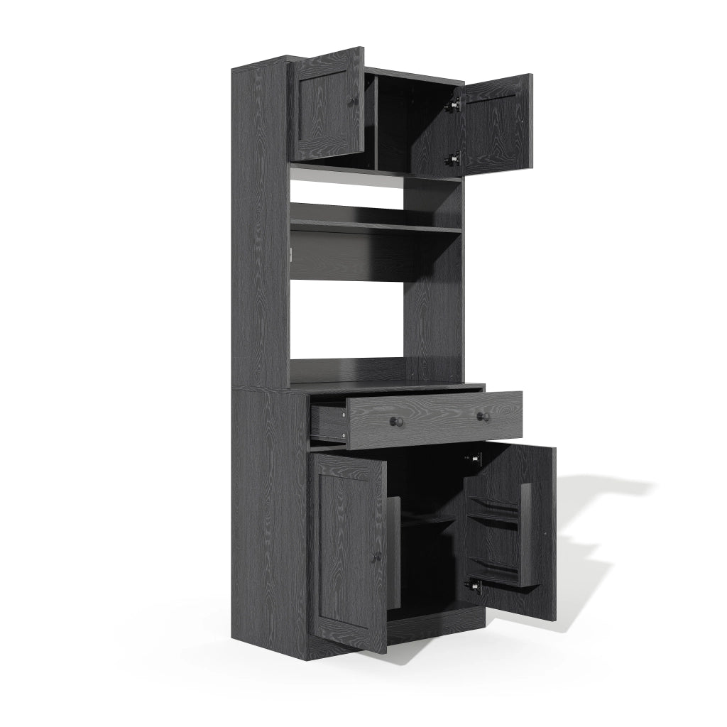 Credenza alta con cassetto; ripiani; LED RGB e prese USB - per cucina - MDF - 72×40×180 cm - nero