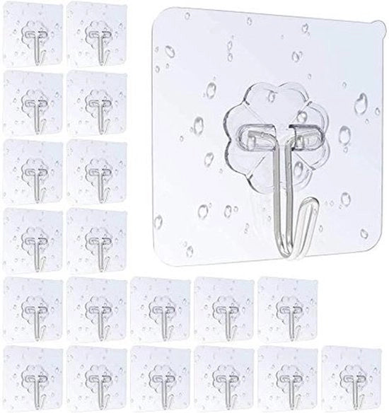Hanger per chiusura automatica 20 pezzi - Autoadesivo - Imbottito acqua - Riciclabile - Senza giunzioni - Acciaio inossidabile 6x6 cm - Hanger per parete