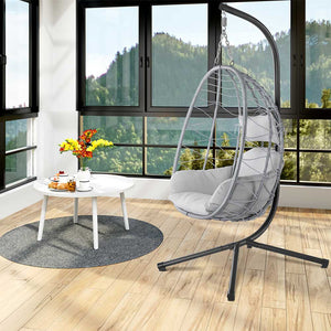 Poltrona Sospesa Giardino Sedia Dondolo Amaca pendolo in Rattan e Metallo Grigio