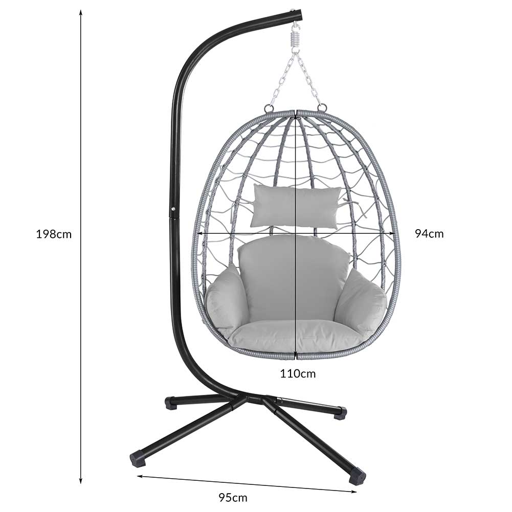Poltrona Sospesa Giardino Sedia Dondolo Amaca pendolo in Rattan e Metallo Grigio
