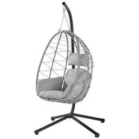 Poltrona Sospesa Giardino Sedia Dondolo Amaca pendolo in Rattan e Metallo Grigio