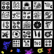 24 stencilli di fiori - stencilli per dipinti di fiori selvatici stencil di foglia riciclabile stencil di dipinto di rosa e girasole stencil DIY per dipinti su legno artigianato