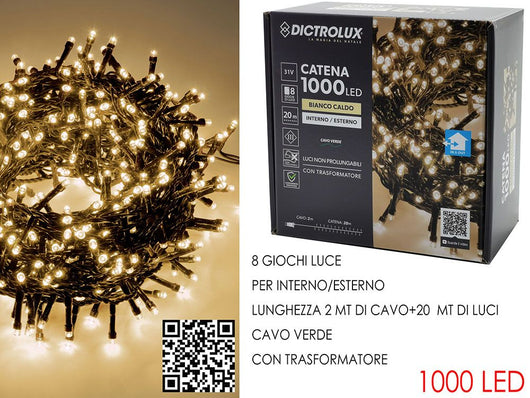 GHIRLANDA 1000 LUCI LED PER INTERNO E ESTERNO LED: BIANCO CALDO