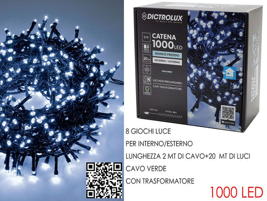 GHIRLANDA 1000 LUCI LED PER INTERNO E ESTERNO LED: BIANCO GHIACCIO