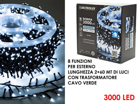 GHIRLANDA 3000 LED PER INTERNO ED ESTERNO LED: BIANCO GHIACCIO
