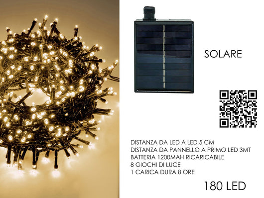 GHIRLANDA 180 LED SOLARI USO INTERNO ED ESTERNO LED: BIANCO CALDO
