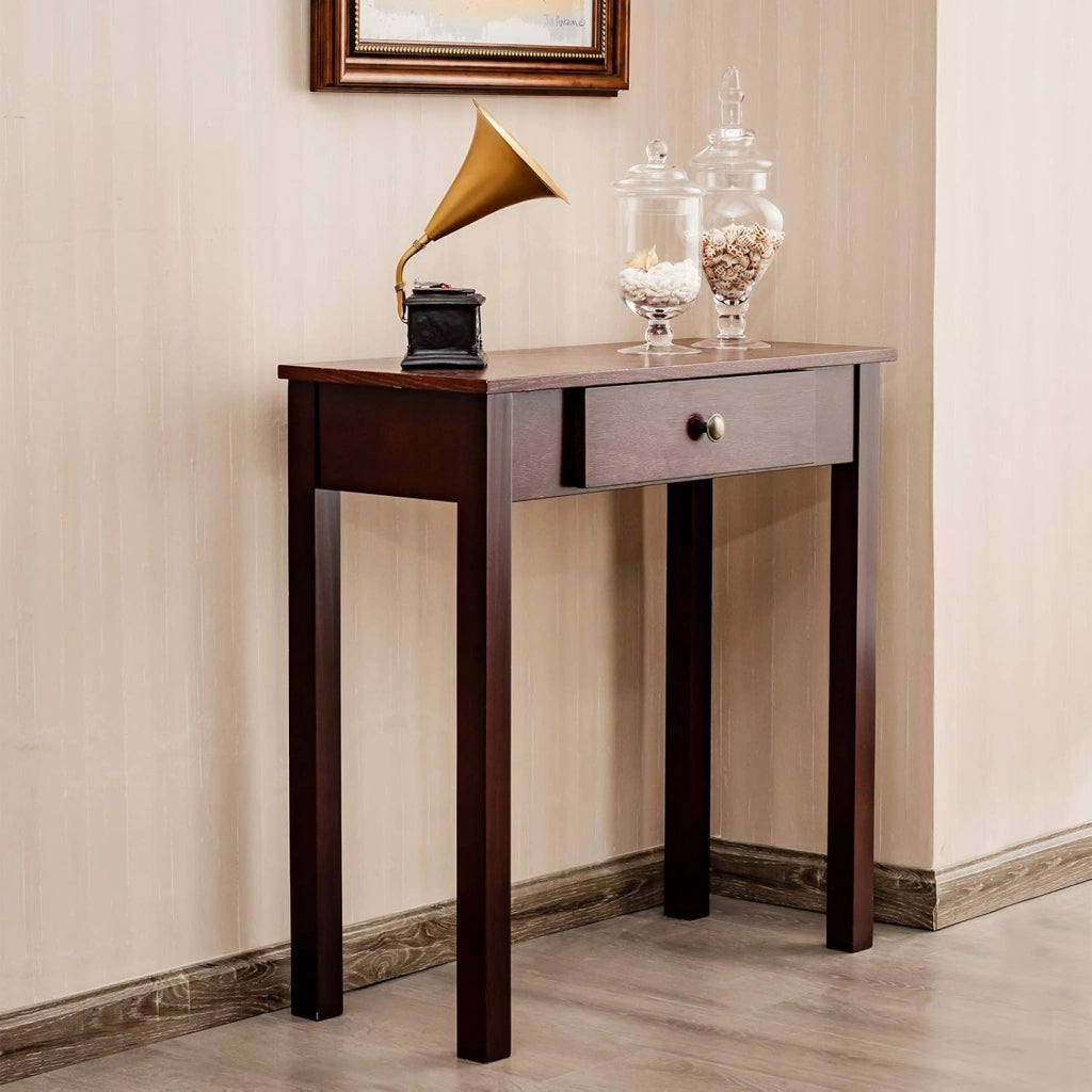 Tavolo da consolle con cassetto, tavolo da ingresso in legno, 71 x 30 x 71 cm, tavolo da divano stretto con gambe in legno di pino, tavolino ausiliario per corridoio, soggiorno, ingresso (Caé)