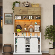 Credenza alta 110x40x191 cm con LED RGB; ripiani aperti e vetrina in MDF naturale e bianco