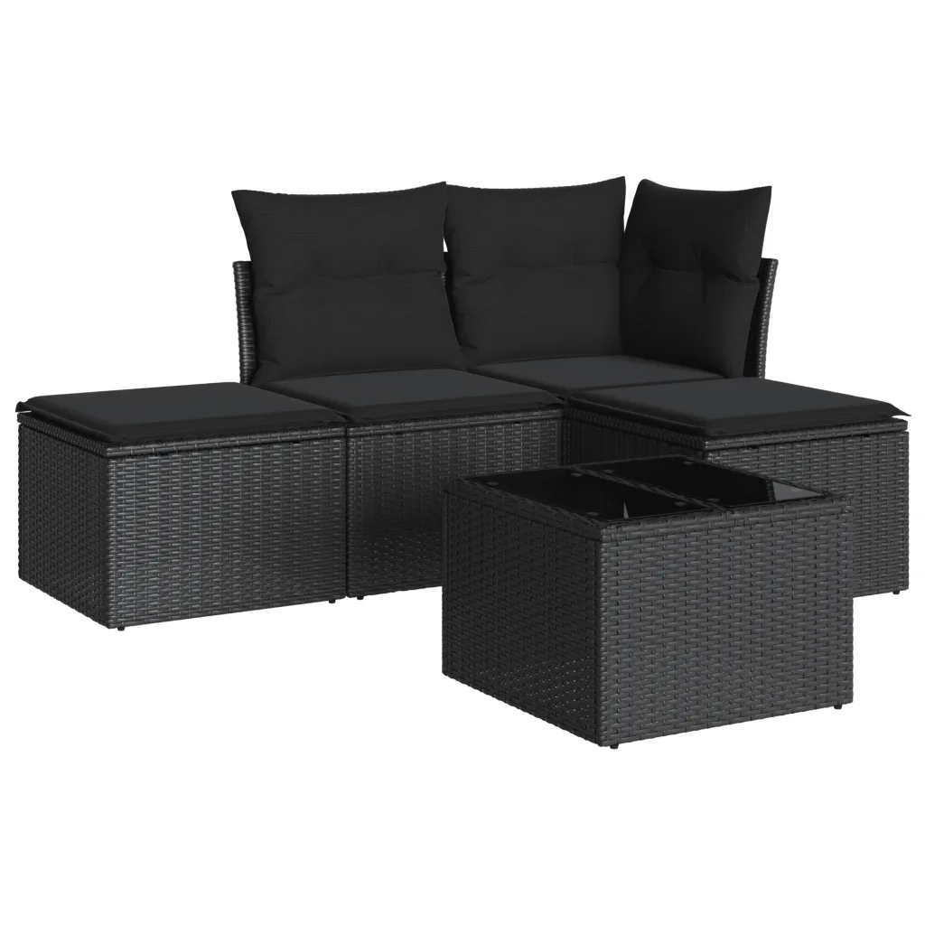 Set Divani da Giardino 5 pz con Cuscini in Polyrattan Nero