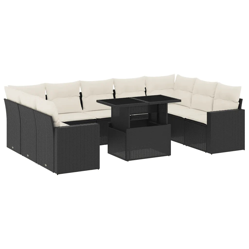 Set Divani da Giardino 10pz con Cuscini in Polyrattan Nero 3267476