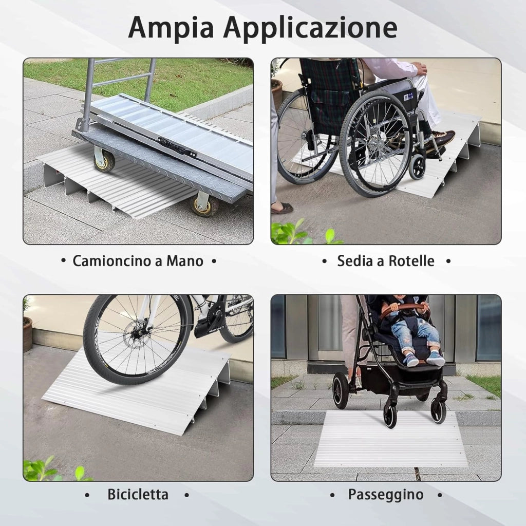 Rampa per Soglia Porta, Rampa d'Accesso in Alluminio con Altezza Regolabile, Superficie Antiscivolo, Portata 317 KG (10,5 cm)