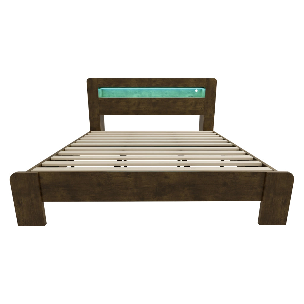 Letto Contenitore 180x200 cm con Mensole; LED e Prese in Legno Vintage per Camera