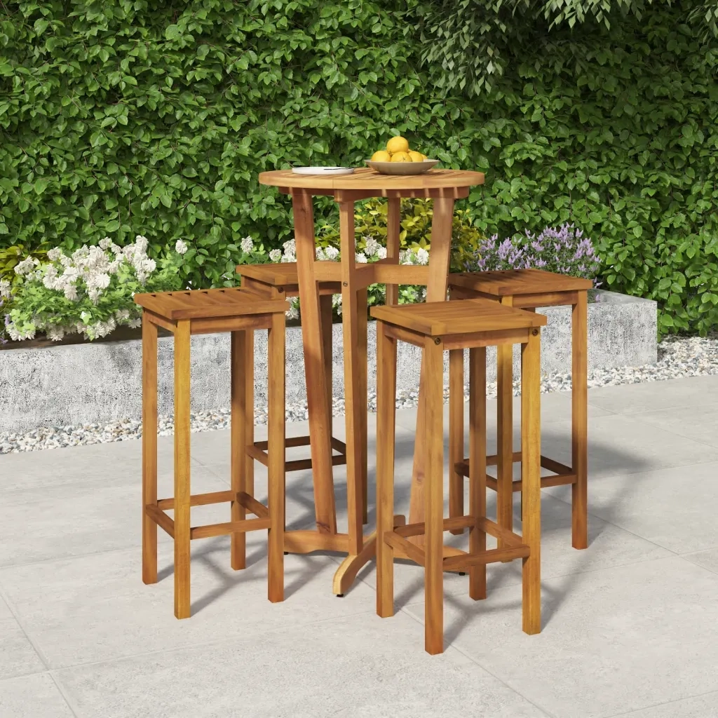 Set da Bar da Giardino 5 pz | Set Salotto da Giardino in Legno Massello di Acacia