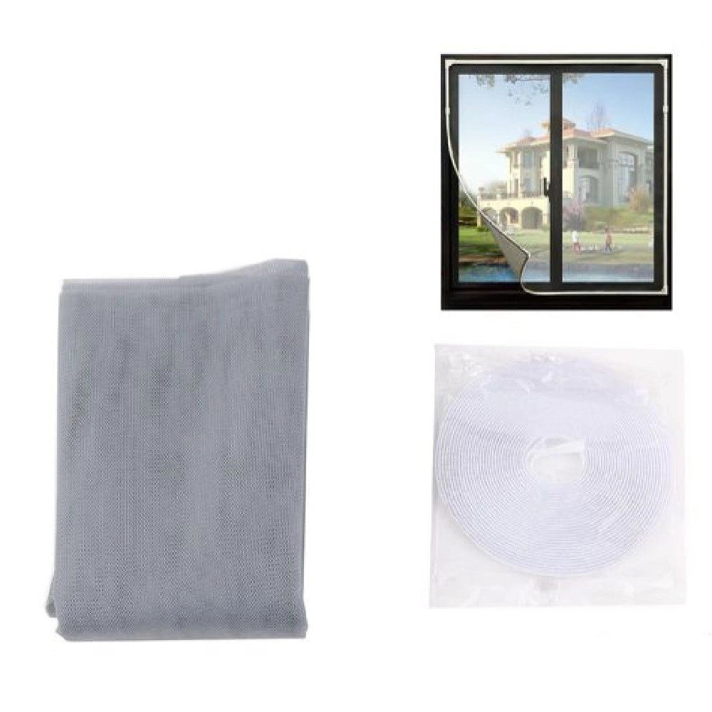 Trade Shop - Zanzariera Universale Finestra Grigia Adesiva Con Nastro Velcro 150x220 Cm 12922 -