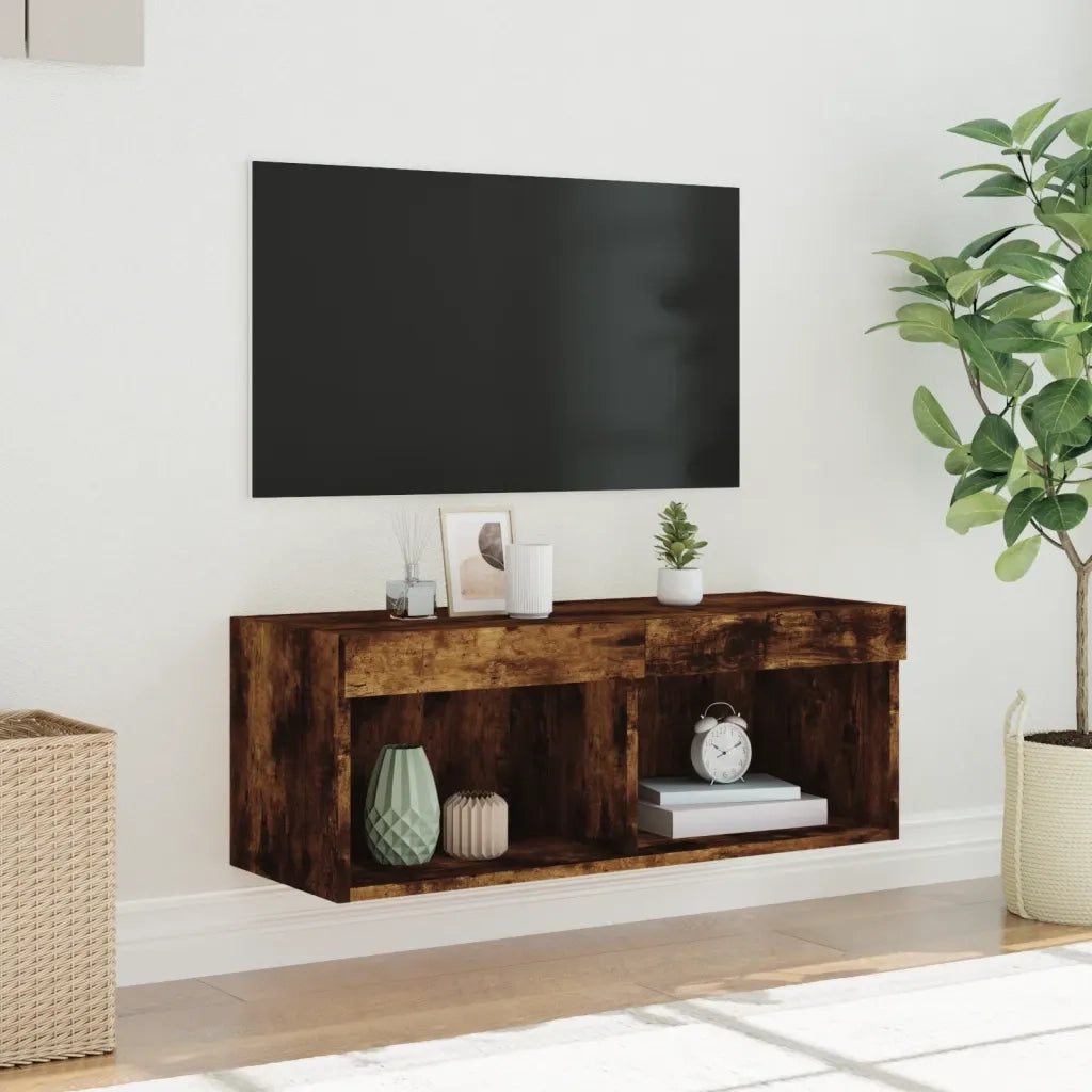 Mobile Porta TV con Luci LED-Credenza TV Rovere Fumo 80x30x30 cm