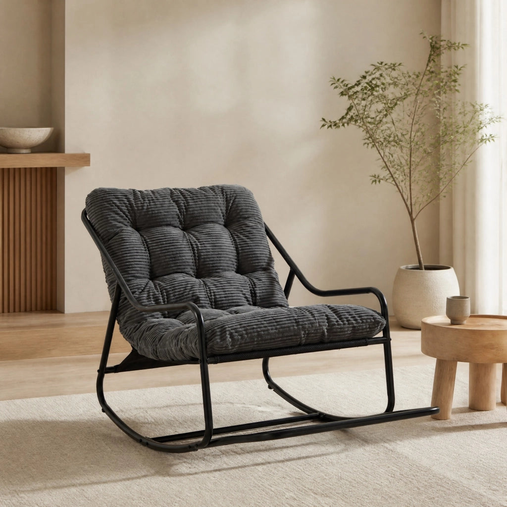 POLTRONA a dondolo 75x116x82 cm in acciaio grigio e nero