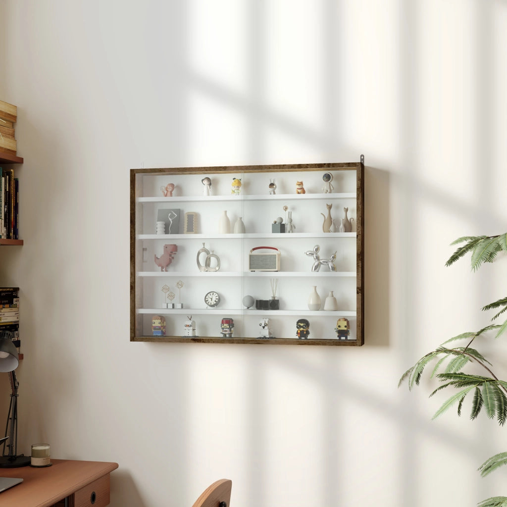 Libreria a muro con 5 ripiani regolabili e 2 ante scorrevoli ¨C zephmum ¨C 80x9.5x60 cm marrone