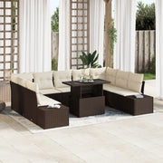 Set da Giardino in 10 Pezzi con Cuscini Marrone in Polyrattan