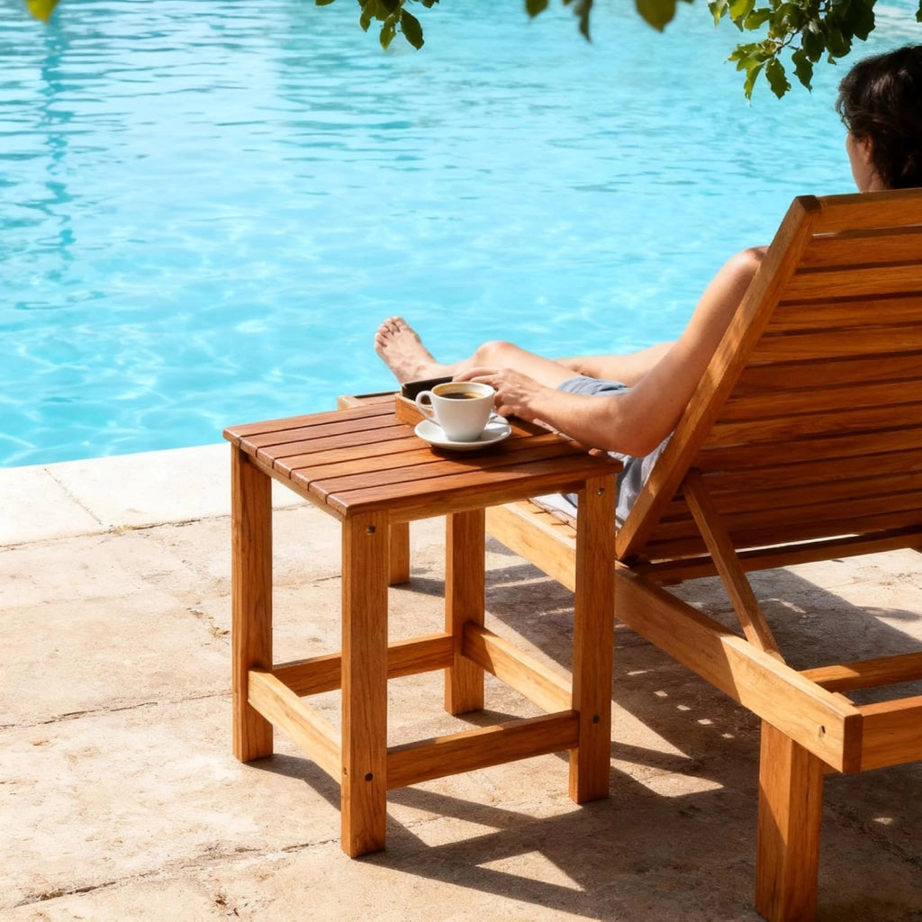 Tavolino da esterno in teak, tavolino da caffè in legno, tavolini per giardino, cortile, camera da letto, soggiorno, divano laterale, contenitore per bagno