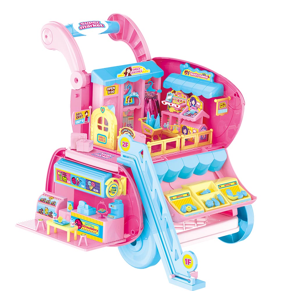 Carrello Spesa Playset Super Mercato Giocattolo Bambini con Bambola e Accessori